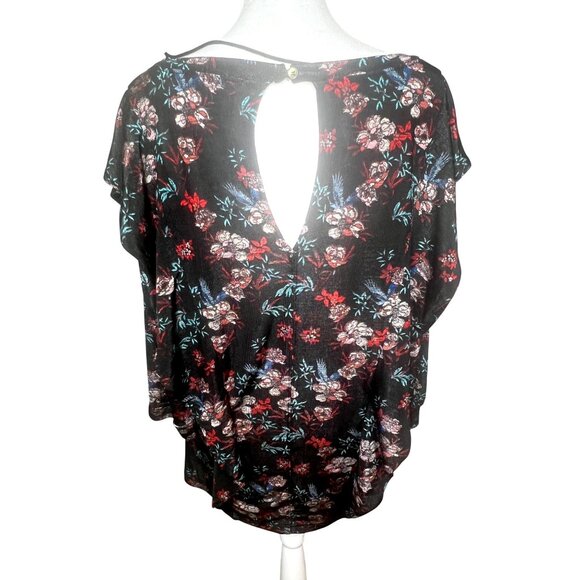 Free People Womens Dock Street Black & Red Boho Floral Ruffle Top Size Large - Picture 3 of 13